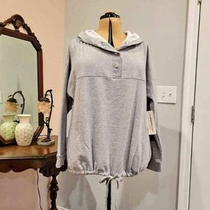 NEW 1X Grey Hooded Pullover